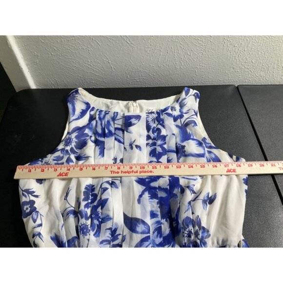 Eliza J Floral Dress‎ Womens Sz 12 Blue Pleated Sleeveless Party Cocktail Dress - Picture 8 of 11